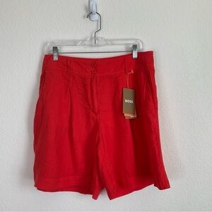 Boss Womens red 100% linen wide leg shorts 8